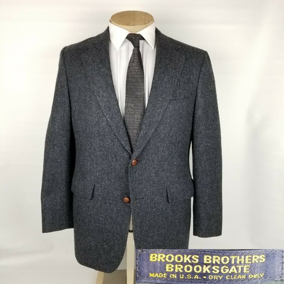 Vintage Brooks Brothers Mens Tweed Blazer 40S Gray - Picture 1 of 11